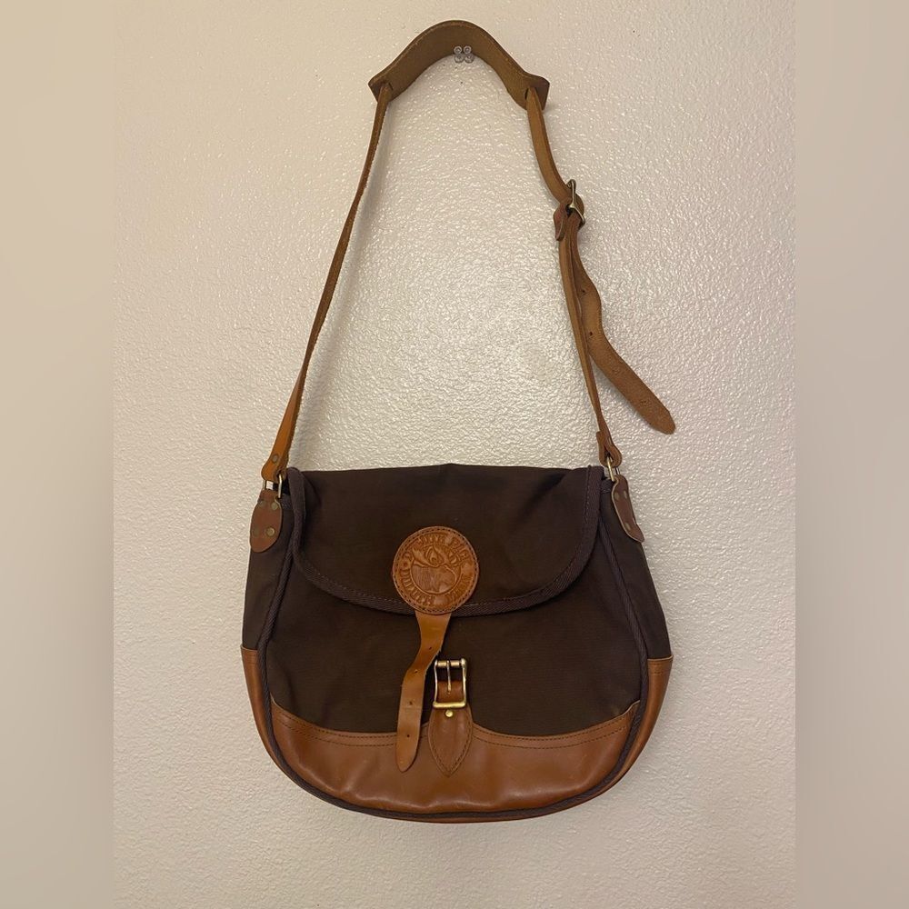 Duluth Pack bison leather Shell Purse brown canvas Large 10"H x 13"W x 3"D